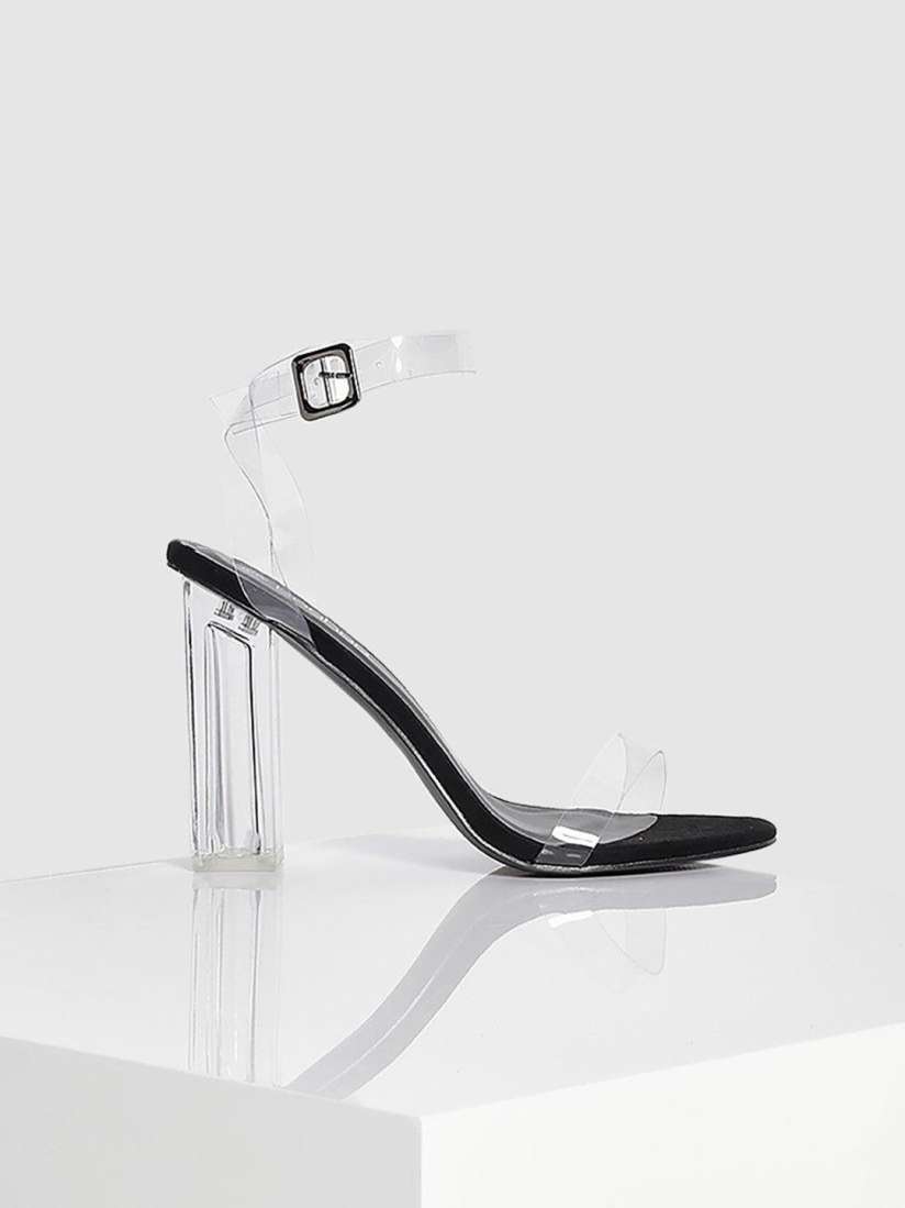 Clear block heels boohoo top
