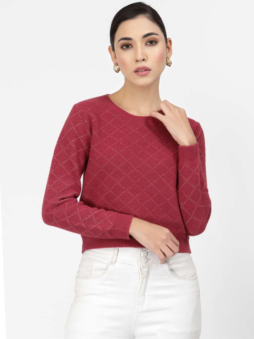 Buy Juelle Women Maroon Checked Pullover Sweaters for Women 20928378 Myntra
