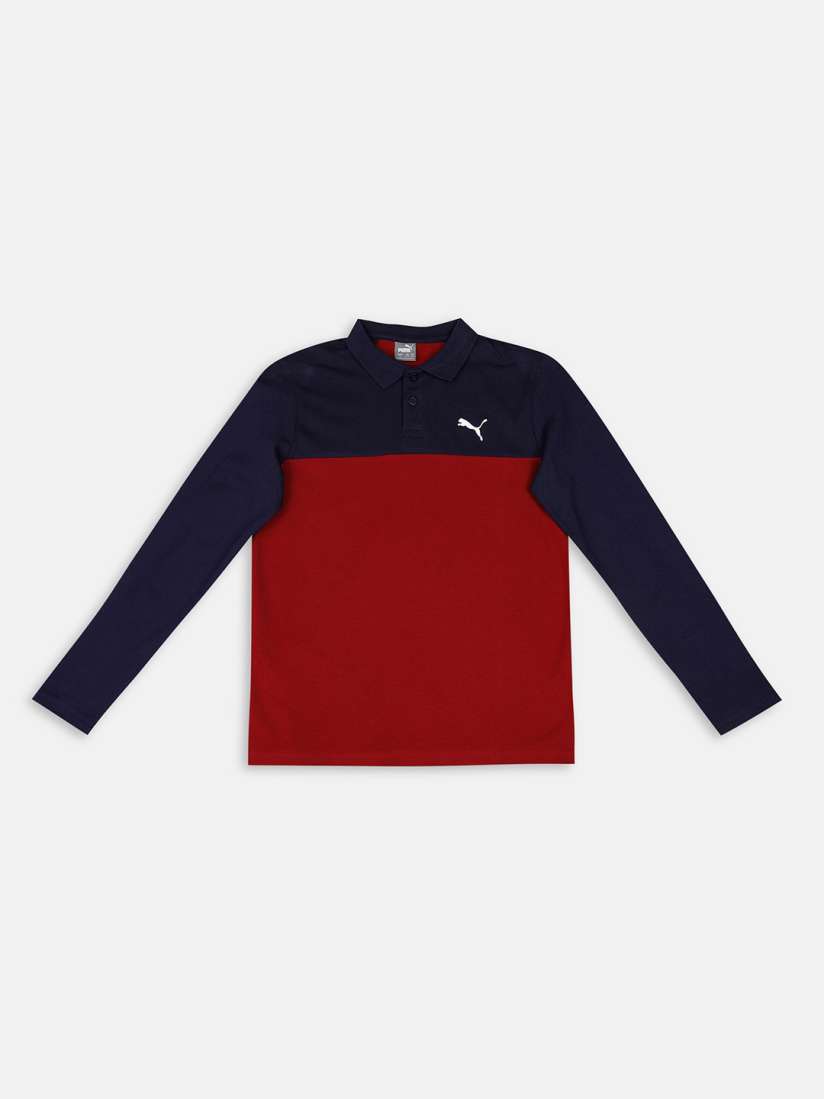 Buy Puma Kids Red Blue Colourblocked Longsleeve Youth Polo Collar Cotton Regular Fit T shirt Tshirts for Unisex Kids 20935572 Myntra