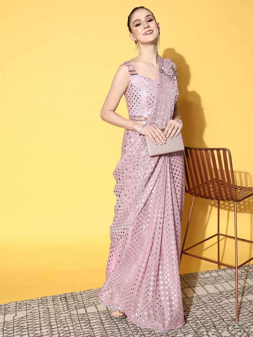 Buy Chhabra 555 Pink Silver Toned Embellished Ready To Wear Saree Sarees for Women 20937614 Myntra
