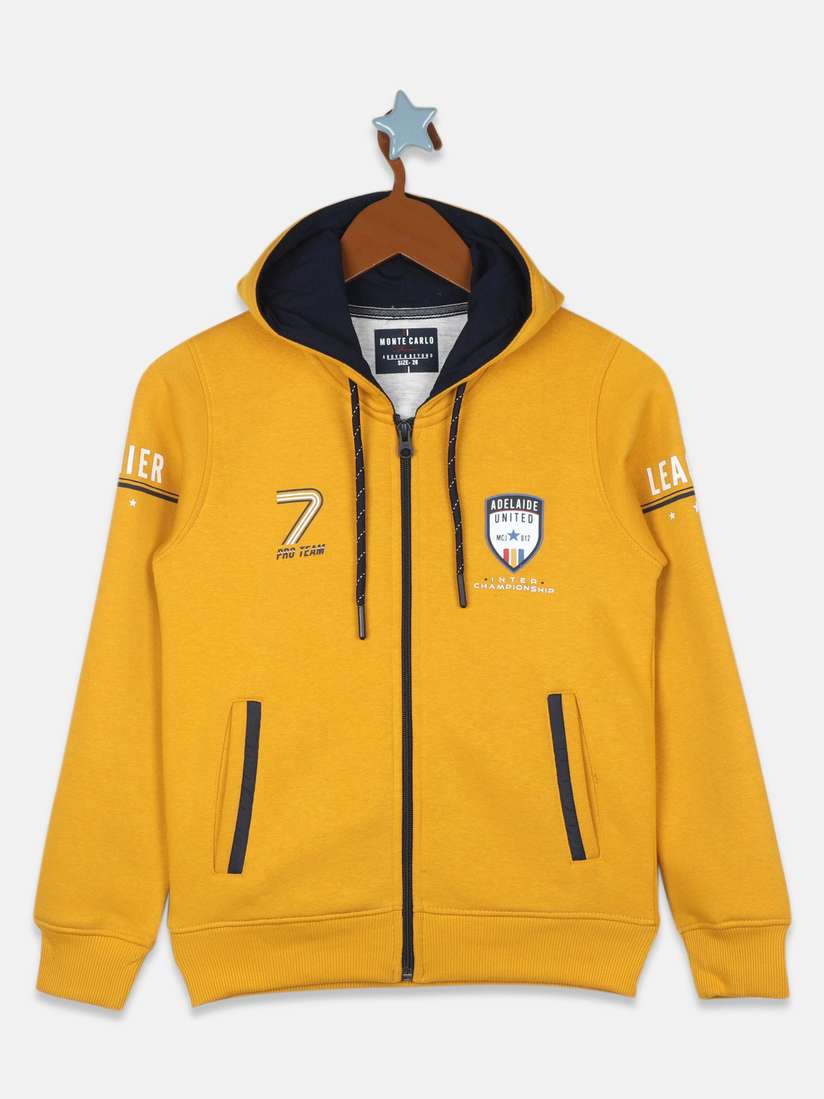 Buy Monte Carlo Boys Mustard Yellow Typography Printed Hooded