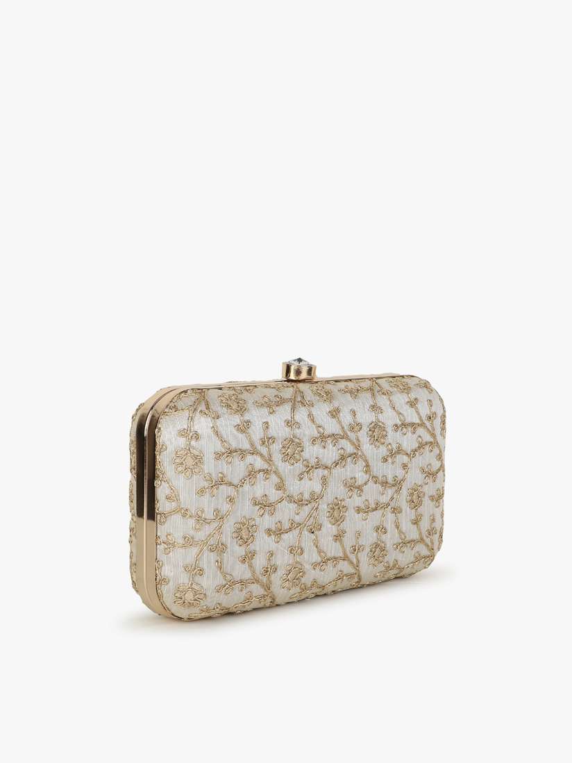 Buy Anekaant Cream Coloured Gold Toned Embroidered Box Clutch Clutches for Women 20946518 Myntra