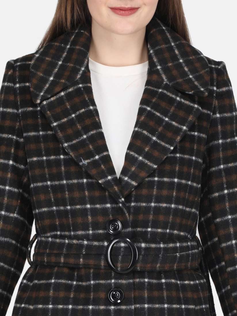 Buy Monte Carlo Women Black Beige Checked Overcoats Coats for Women 20946942 Myntra