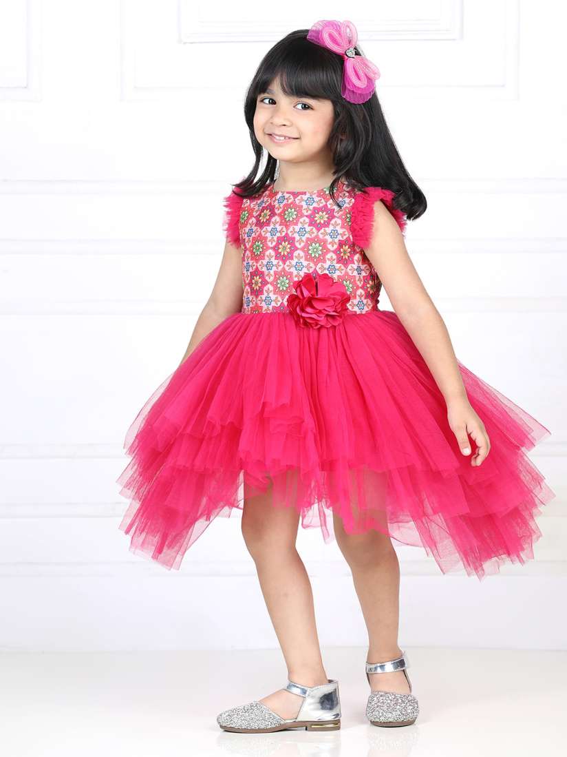 Buy Toy Balloon kids Magenta Floral Printed Net Party wear Dress Dresses for Girls 20950618 Myntra