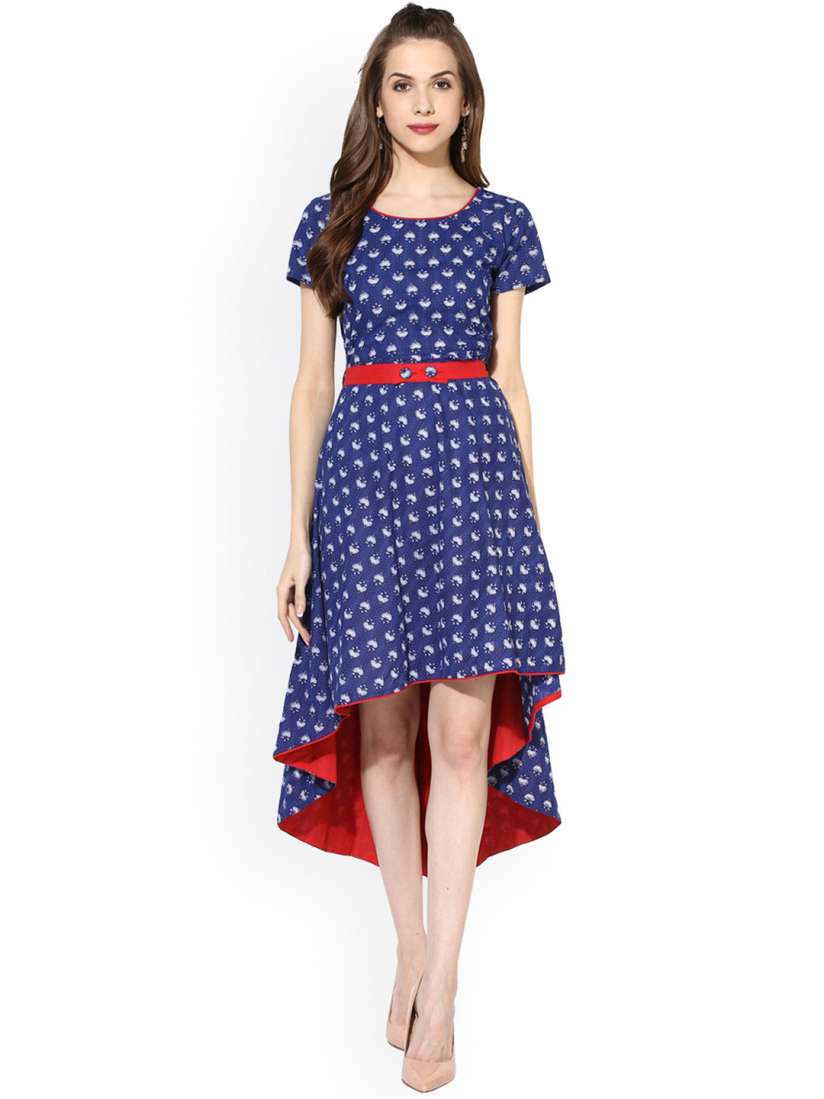Buy AKS Women Blue Printed High Low Fit Flare Dress Dresses for Women 2095471 Myntra