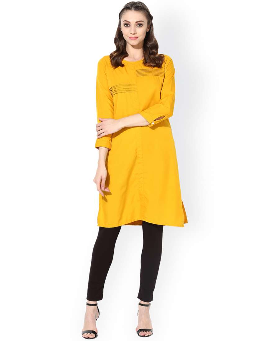 Aks women mustard solid straight kurta clearance