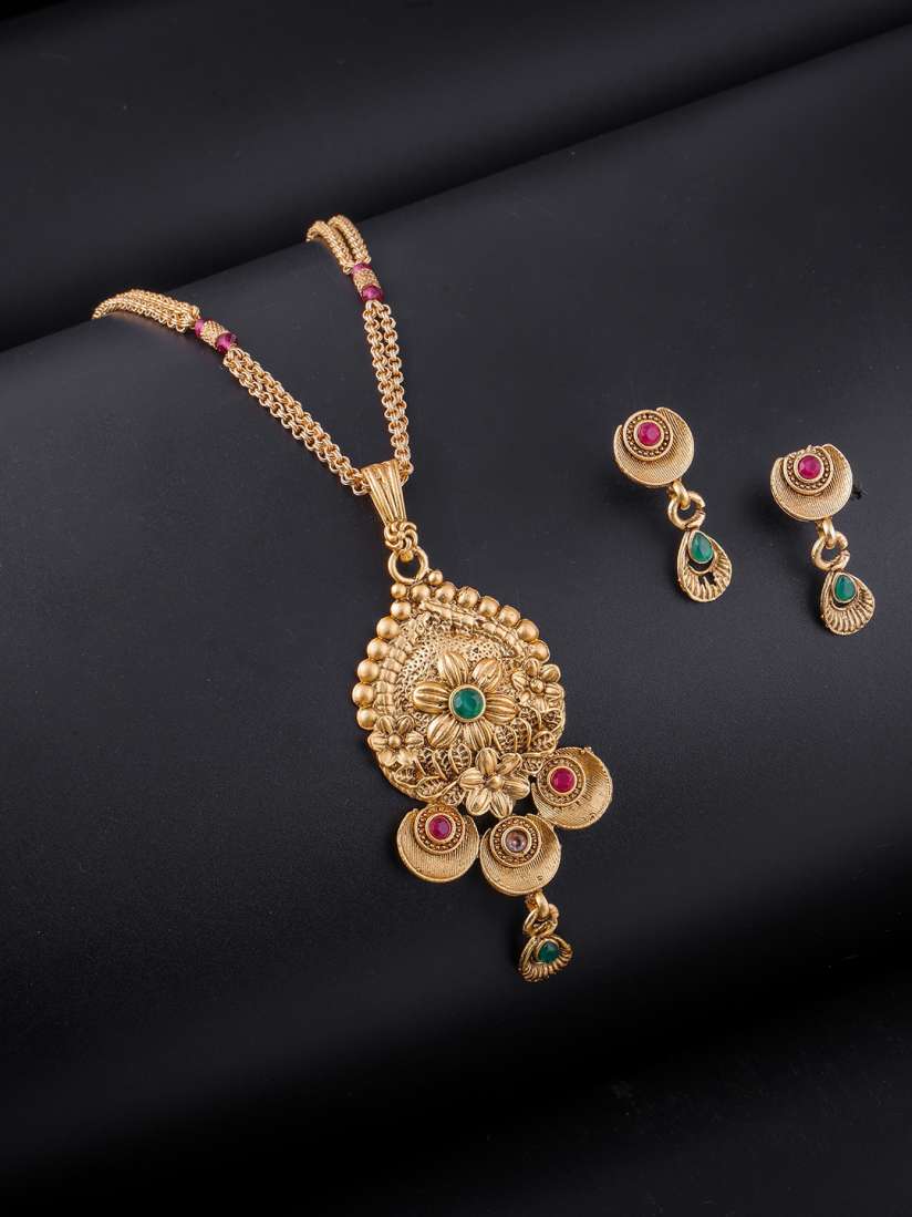 Buy Brandsoon Red Green Stone Studded One Gram Gold Plated Jewellery Set Jewellery Set for Women 20956028 Myntra