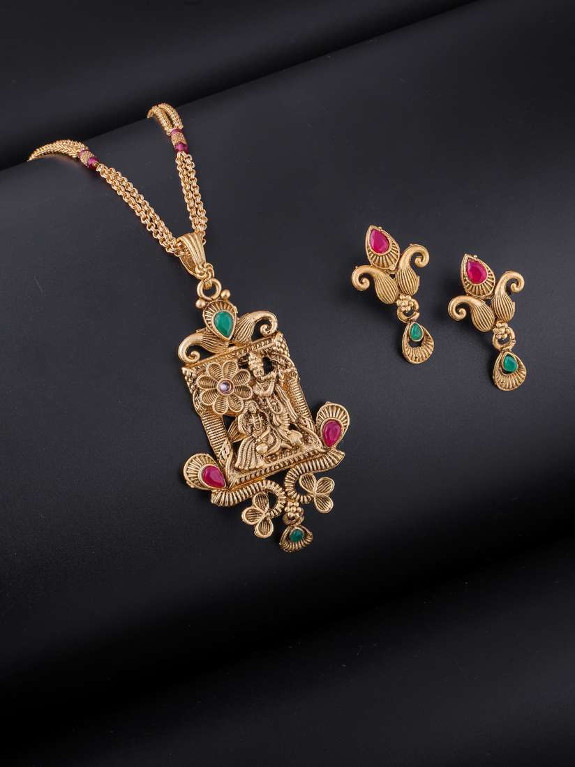 Buy Brandsoon Pink Green Stone Studded One Gram Gold Plated Jewellery Set Jewellery Set for Women 20956032 Myntra