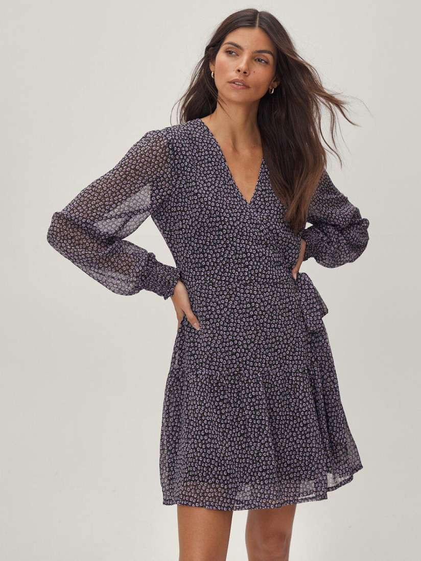 Buy NASTY GAL Navy Blue Off White Floral Print Wrap Mini Dress Dresses for Women 20956606 Myntra