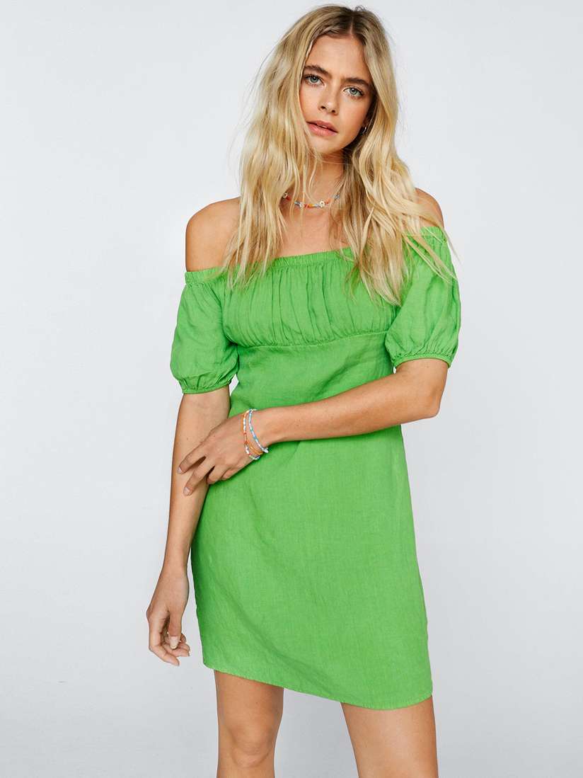 Buy NASTY GAL Green Pure Linen Off-Shoulder A-Line Mini Dress - Dresses for  Women 20956662 | Myntra