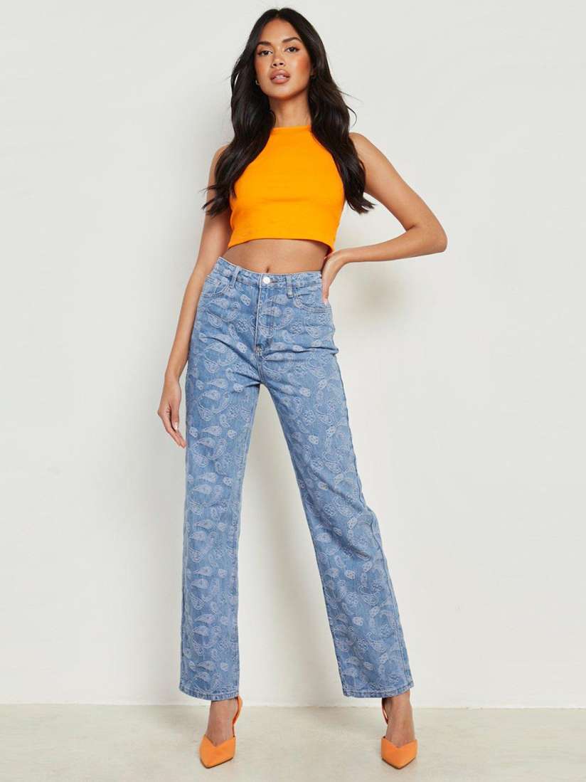 Buy Boohoo Women Pure Cotton Printed High Rise Jacquard Boyfriend Jeans Jeans for Women 20957442 Myntra