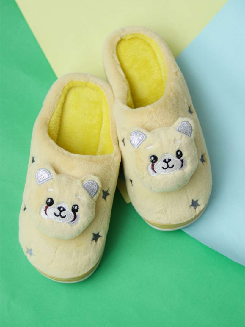 Yellow fur slippers top