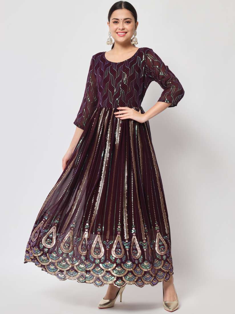 Buy Sitaram Designer Burgundy Embellished Maxi Fit Flare Dress Dresses for Women 20963030 Myntra