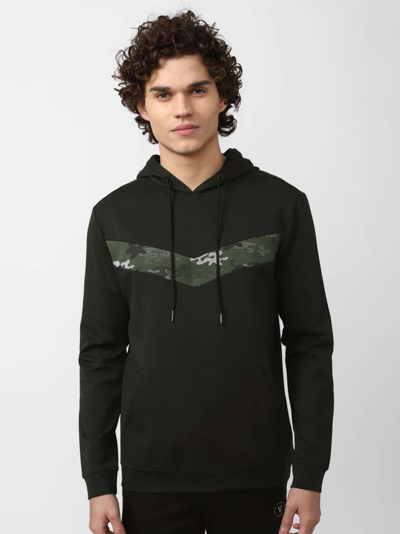 Buy Van Heusen Flex Men Olive Green Printed Cotton Hooded Sweatshirt Sweatshirts for Men 20966002 Myntra