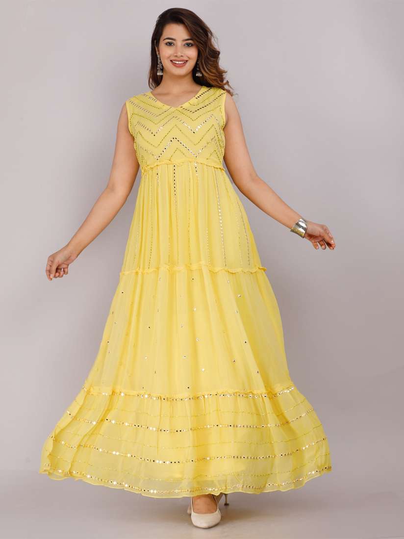 Buy KALINI Yellow Embellished Maxi Dress Dresses for Women 20966020 Myntra