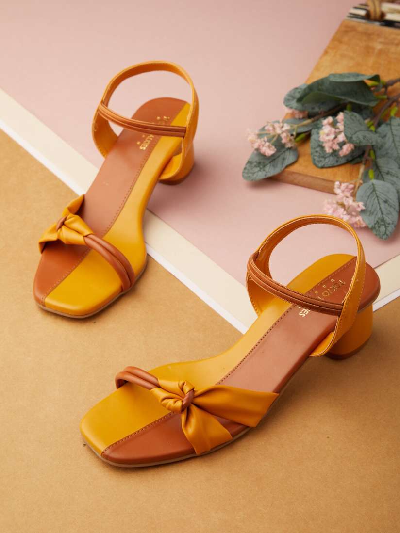 Buy Tokyo Talkies Mustard Yellow Tan Colourblocked Open Toe Block Heels Heels for Women 20966490 Myntra