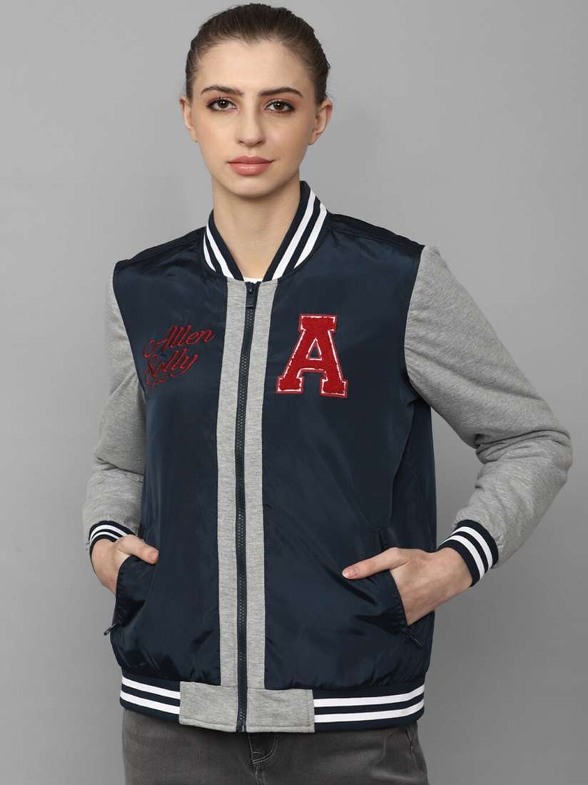 Buy Allen Solly Woman Women Navy Blue Cotton Grey Bomber Jacket Jackets for Women 20967260 Myntra