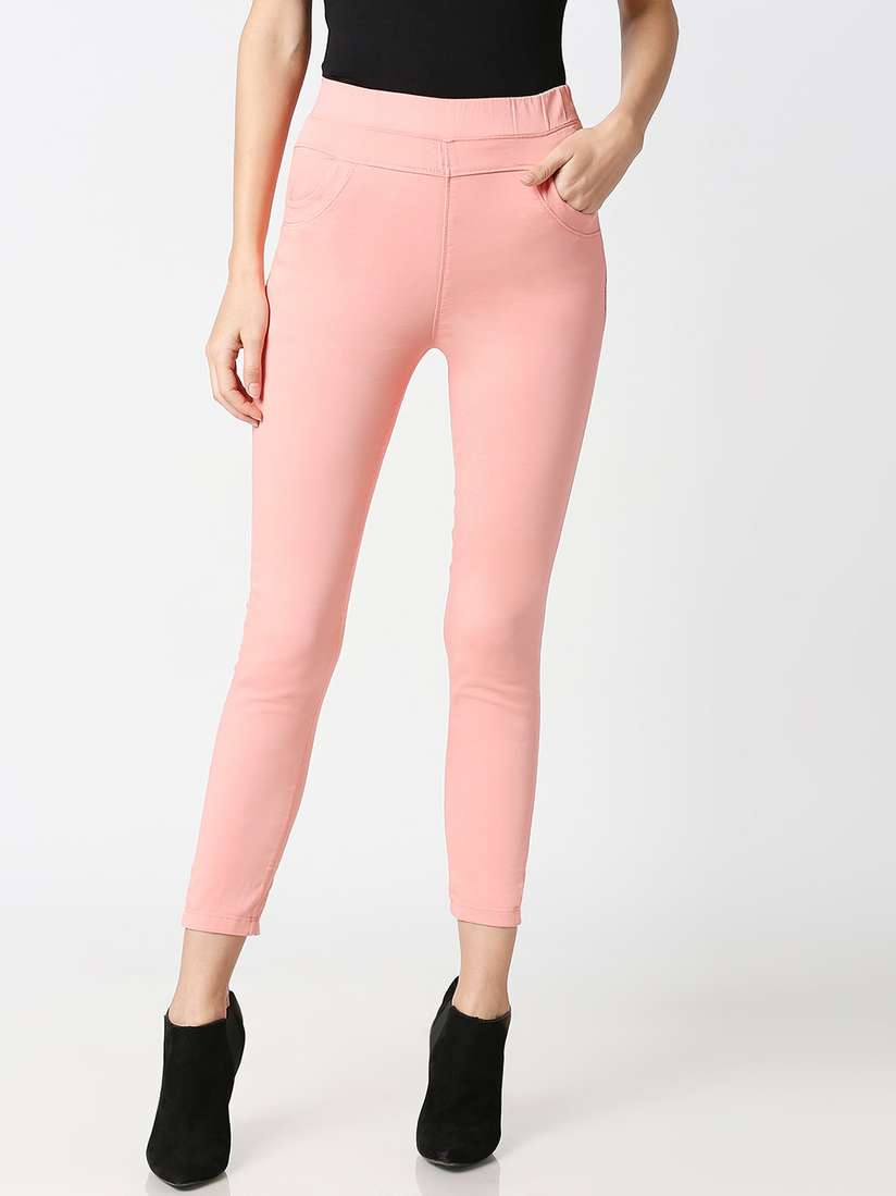 Buy Kraus Jeans Women Pink Skinny Fit Jeggings Jeggings for