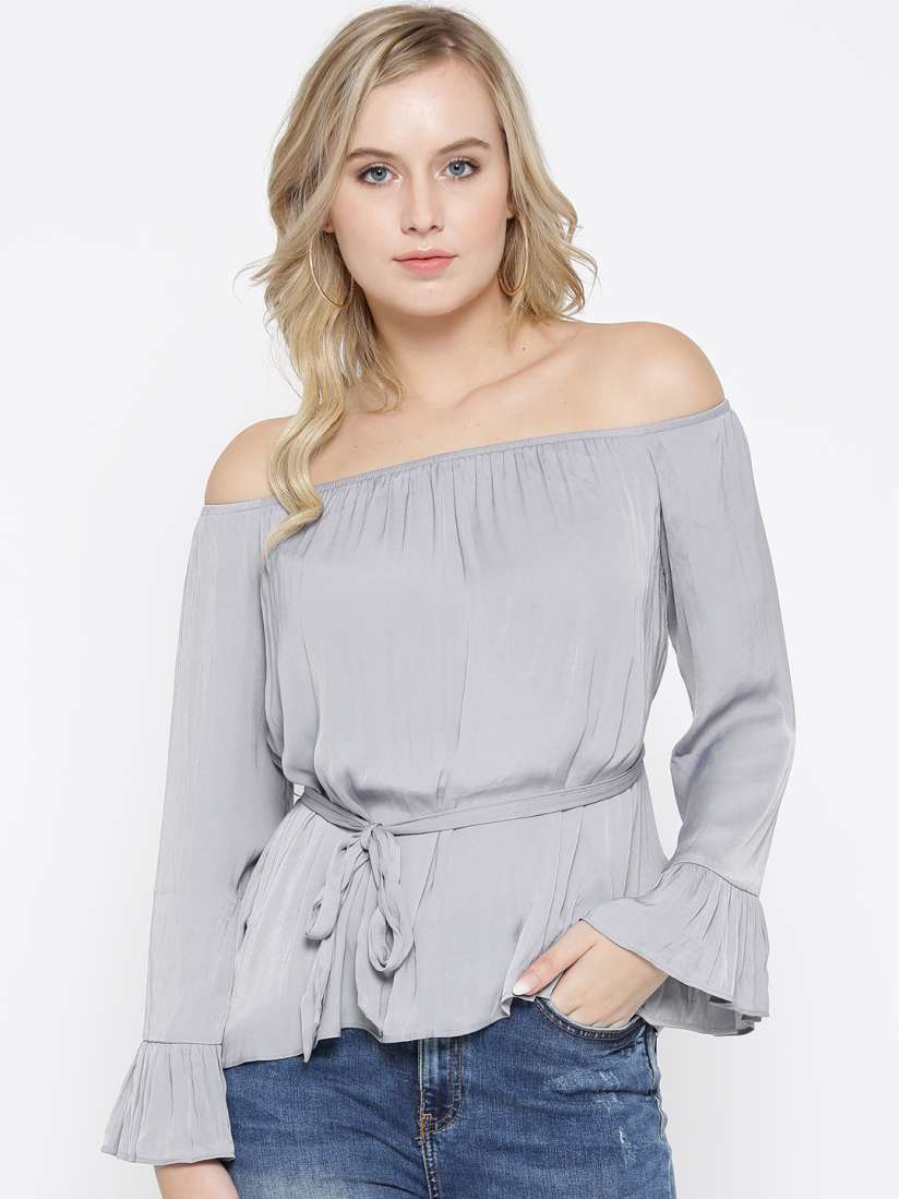 Buy FOREVER 21 Women Grey Solid Bardot Top Tops for Women 2097173 Myntra