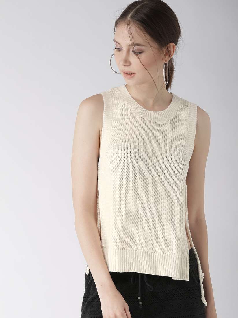 Buy FOREVER 21 Women Cream-Coloured Solid Top Tops for Women