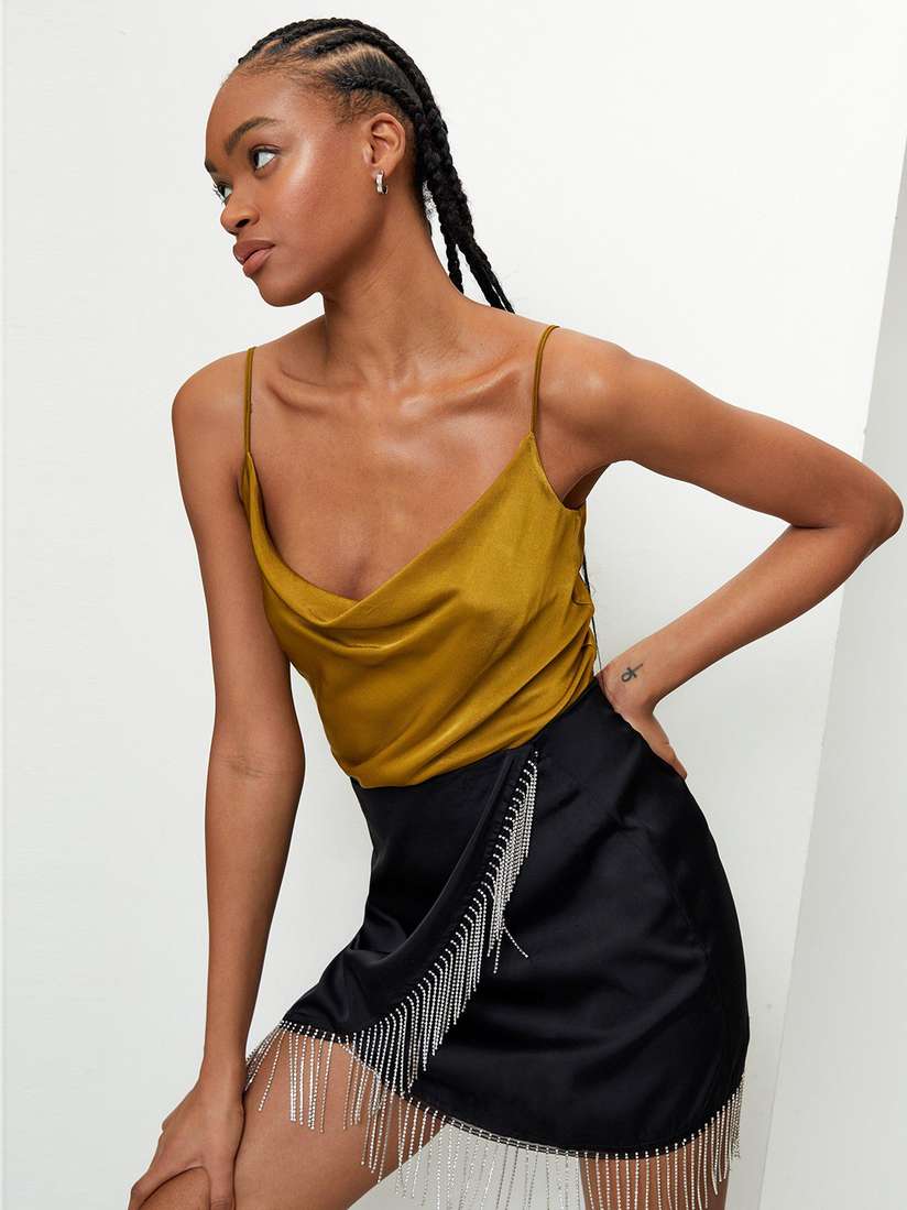 yellow satin cami top
