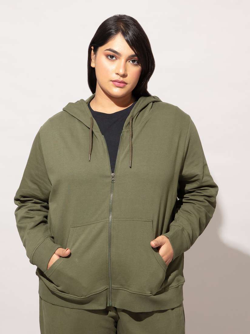 Buy 20Dresses Women Plus Size Olive Green Hooded Cotton Sweatshirt Sweatshirts for Women 20973722 Myntra