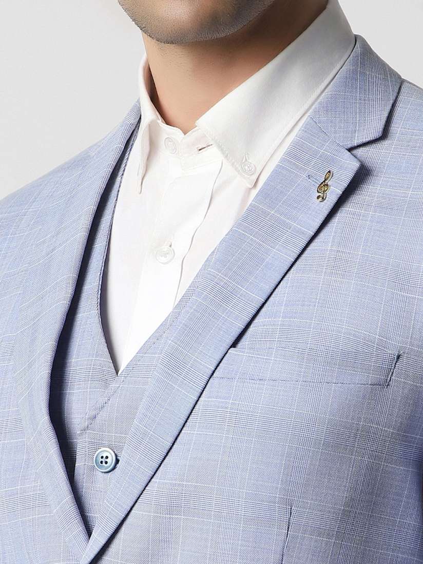 Buy Van Heusen Men Blue Checked Slim Fit Single Breasted Three Piece Suits Suits for Men 20974328 Myntra