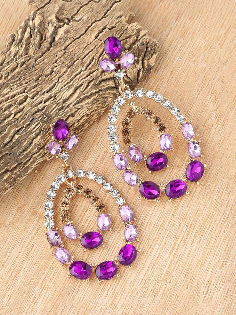 Gold Purple Earrings Mood Gold Purple Mixed Graduated Linear Stone