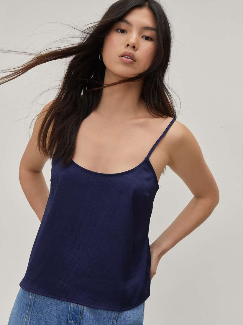 Buy NASTY GAL Navy Blue Solid Satin Cami Top Tops for Women 20975230 Myntra