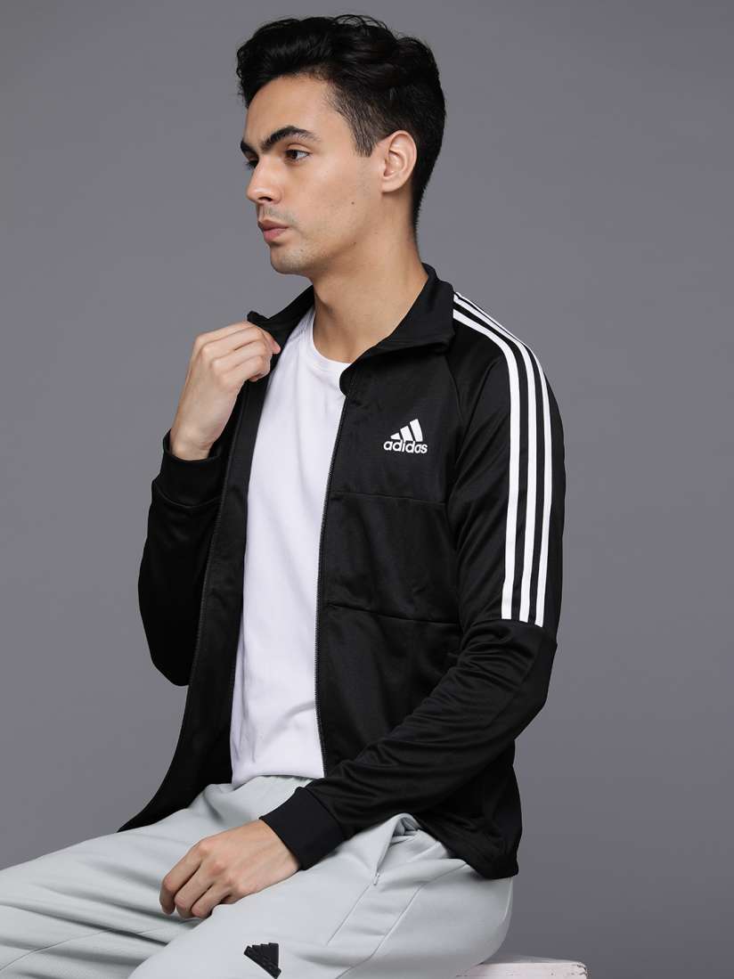 Mens black adidas track jacket top