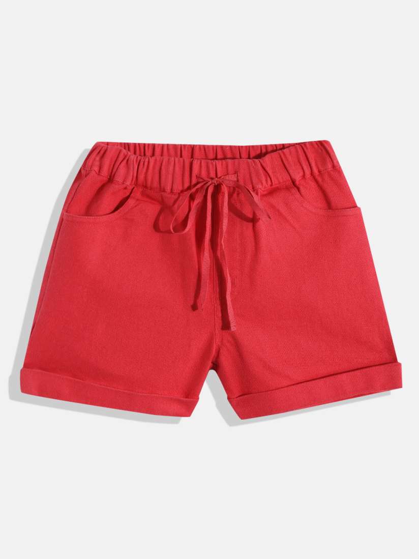 Buy HERE NOW Girls Red Denim Shorts Shorts for Girls 20979530 Myntra
