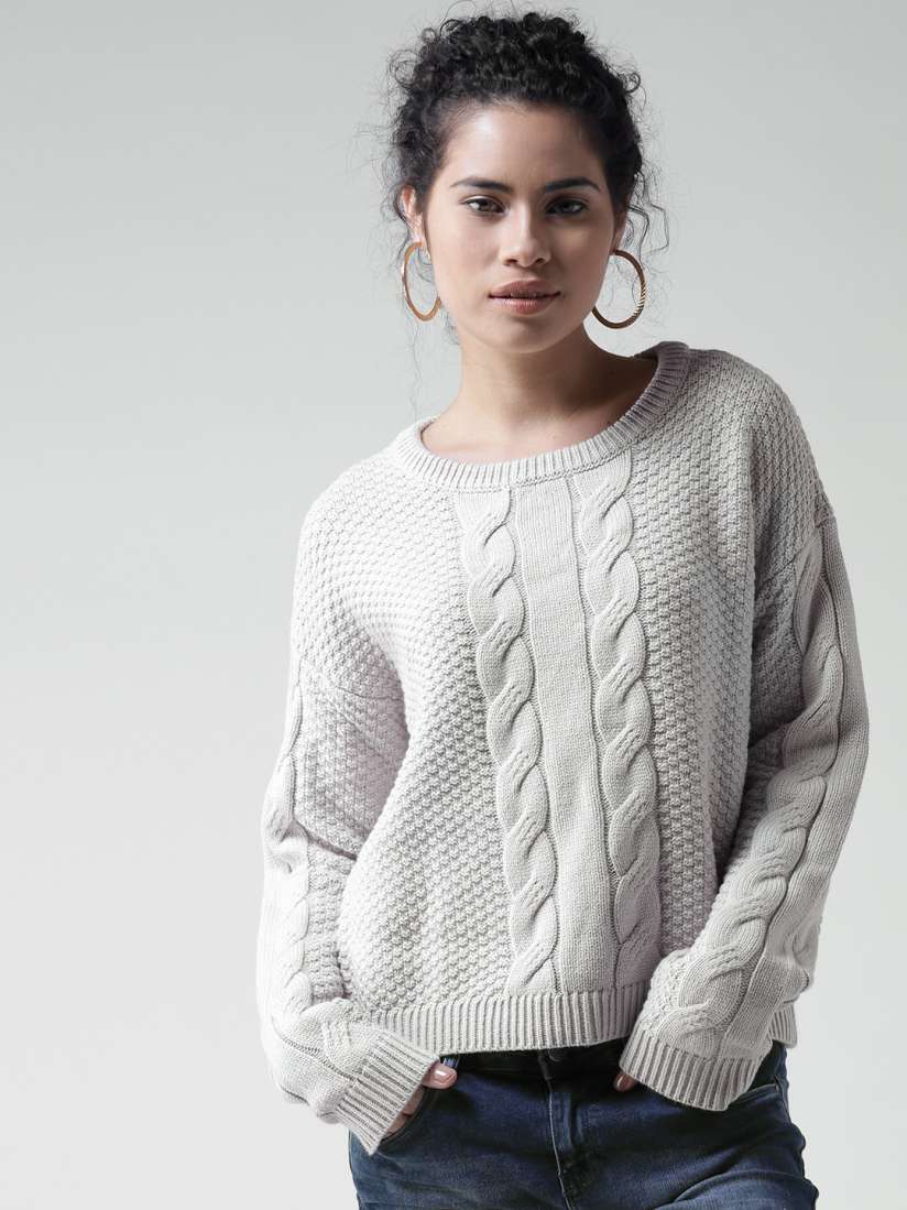 Buy FOREVER 21 Women Grey Cable Knit Sweater Sweaters for Women 2098469 Myntra