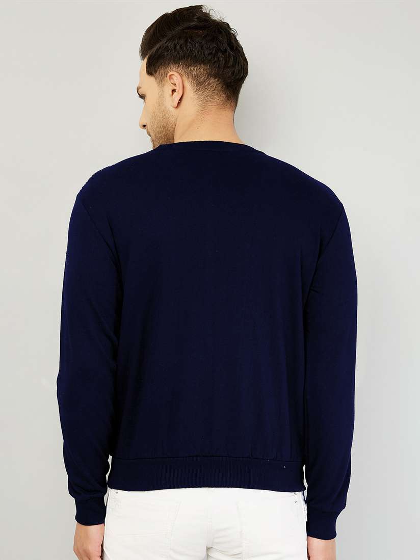 GESPO Men Navy Blue Fleece Sweatshirt