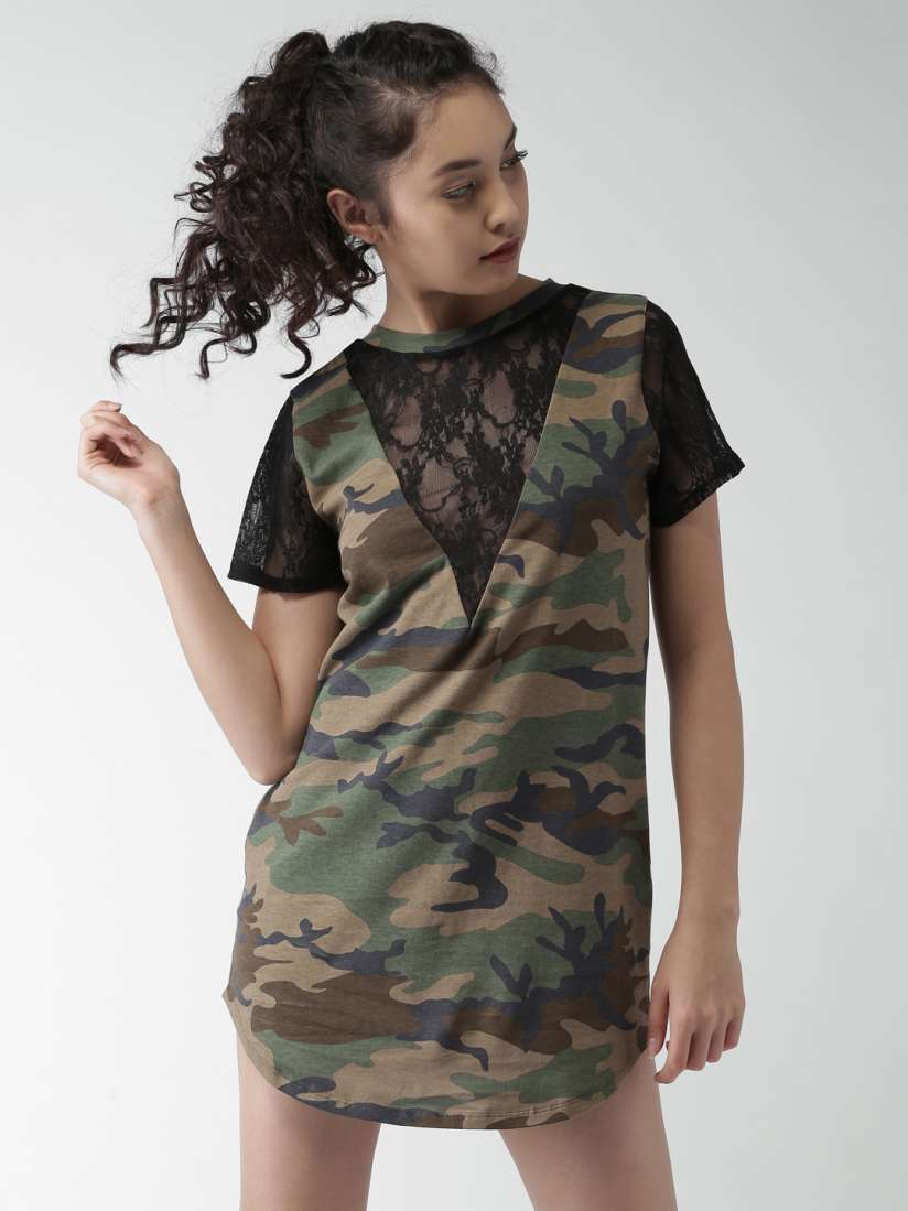 Buy FOREVER 21 Women Green Camouflage Printed A Line Dress Dresses for Women 2098580 Myntra