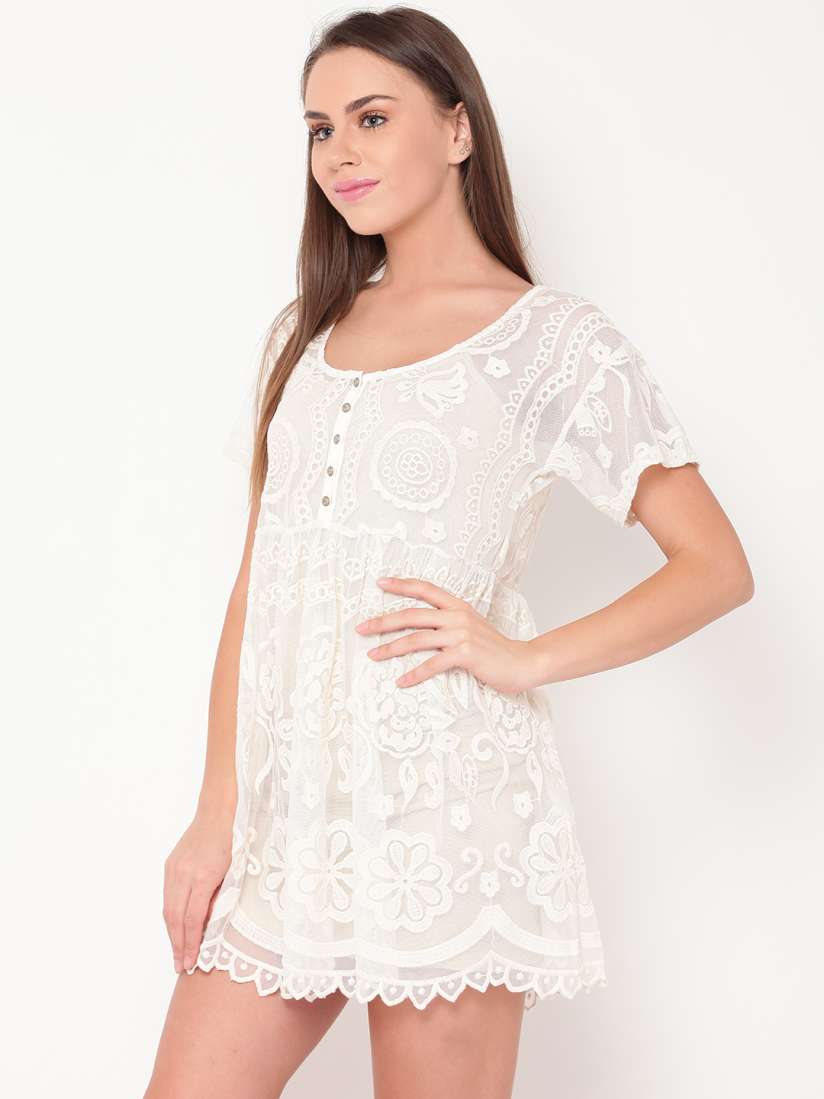 Buy FOREVER 21 Women Off White Embroidered Sheer Fit Flare Dress Dresses for Women 2098720 Myntra