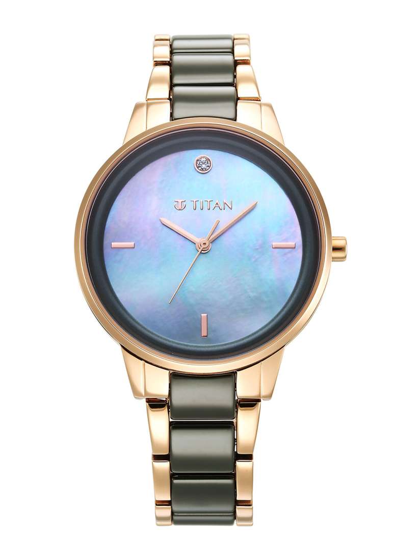 Buy Titan Women Blue Mother of Pearl Dial Rose Gold Toned Ceramic Bracelet Style Straps Analogue Watch Watches for Women 20987420 Myntra