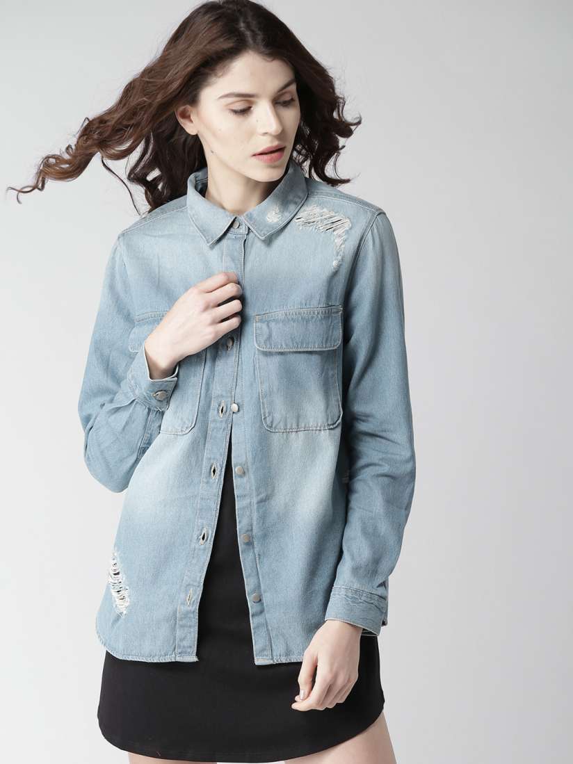 Buy FOREVER 21 Women Blue Washed Denim Shirt Shirts for Women 2098981 Myntra