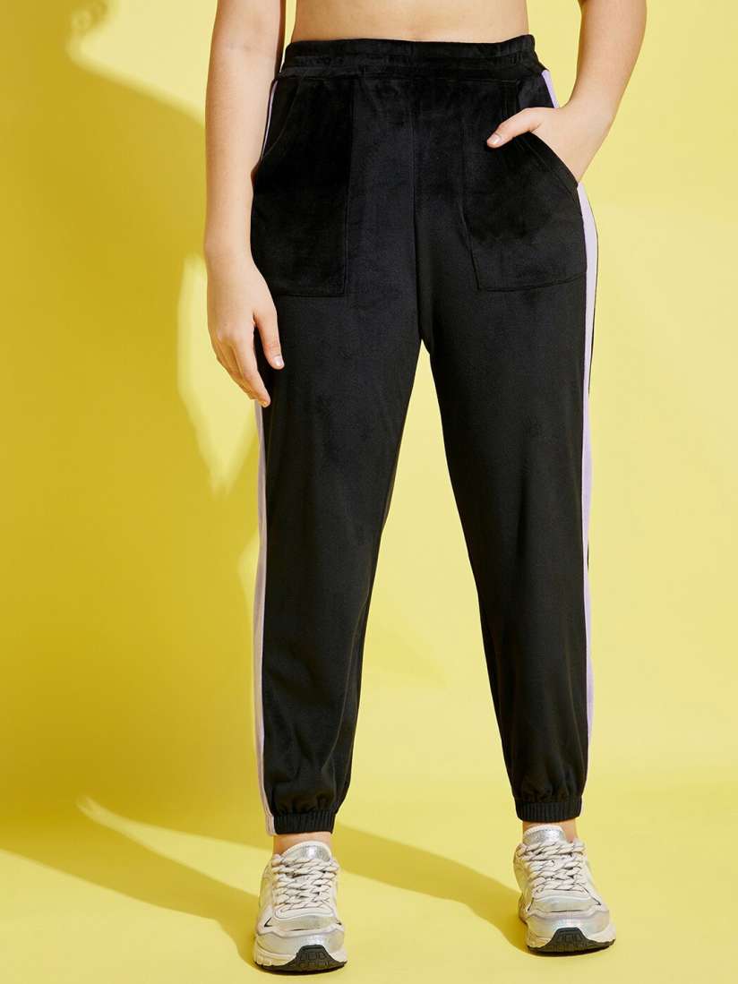 Buy Noh.Voh SASSAFRAS Kids Girls Black Lavender Colored Colourblocked Joggers Track Pants for Girls 20991384 Myntra