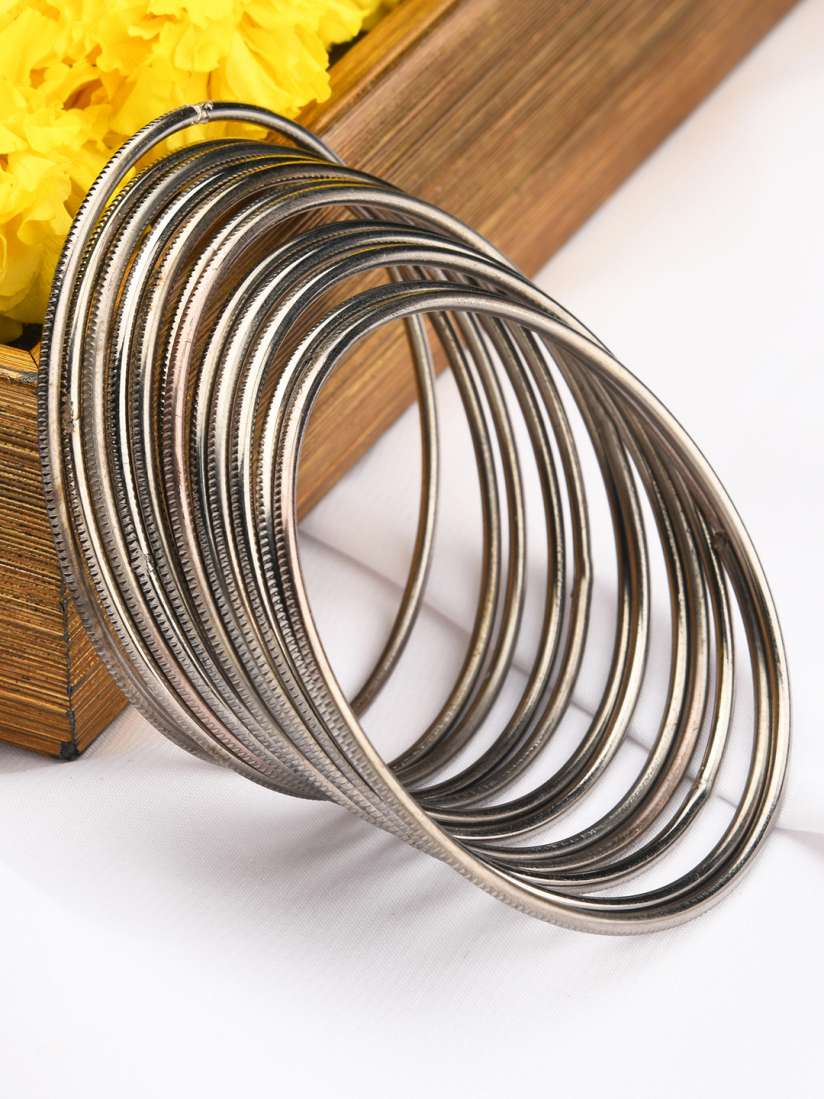 Buy Fida Set Of 12 Silver Plated Metallic Bangles Bangle for Women 20992676 Myntra