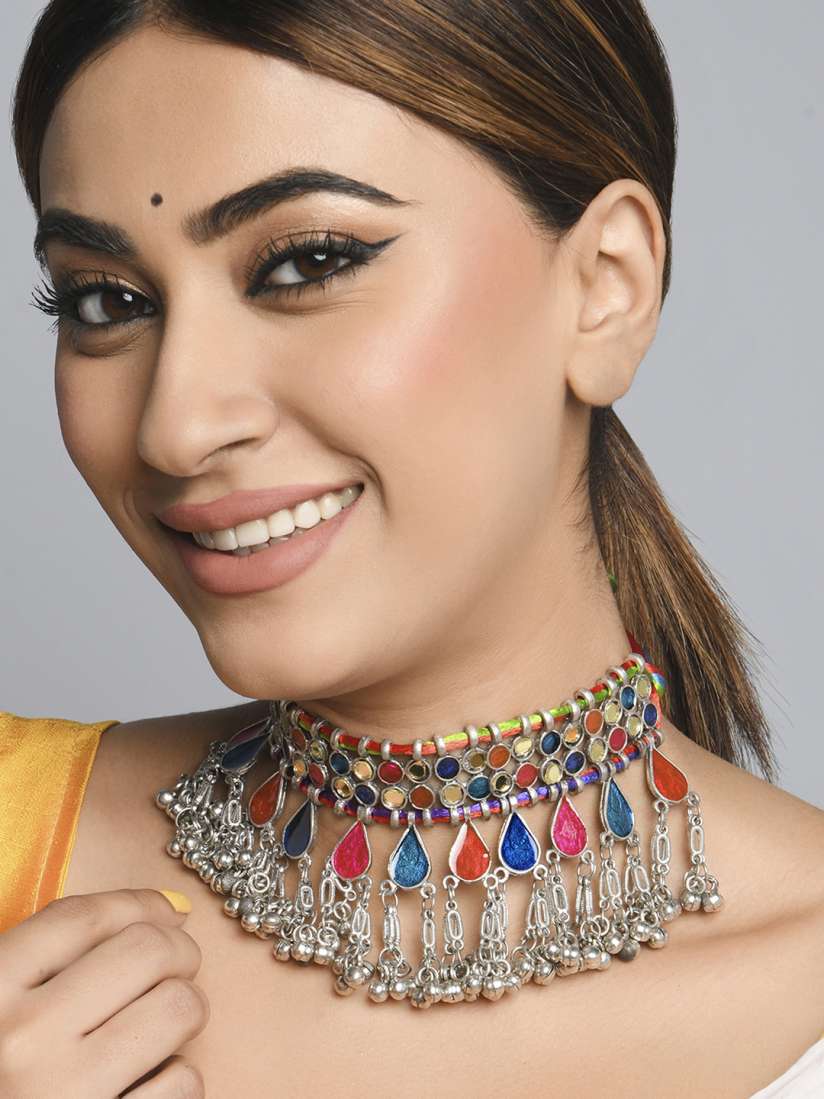 Buy Fida Women Silver Toned Blue Silver Plated Choker Necklace Necklace and Chains for Women 20992678 Myntra