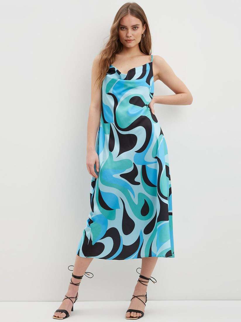 Buy DOROTHY PERKINS Blue Black Abstract Print Midi Slip Dress Dresses for Women 20993898 Myntra