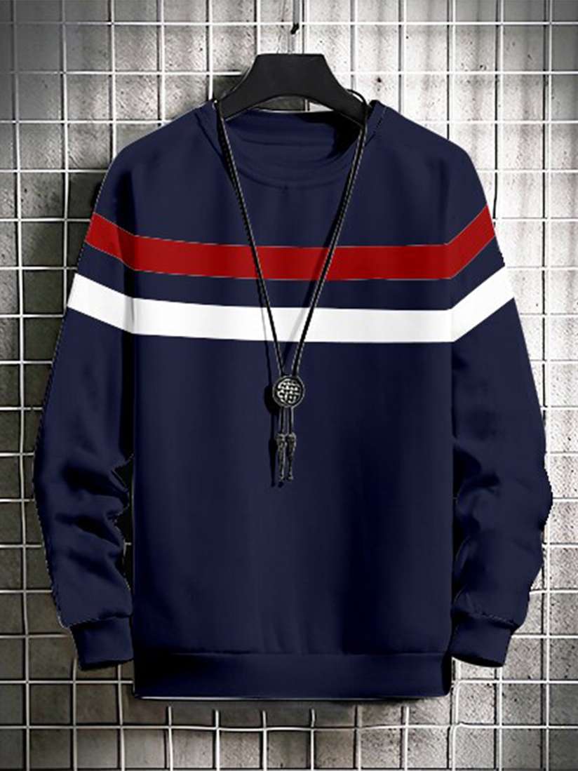 Buy GESPO Men Navy Blue Fleece Striped Sweatshirt Sweatshirts