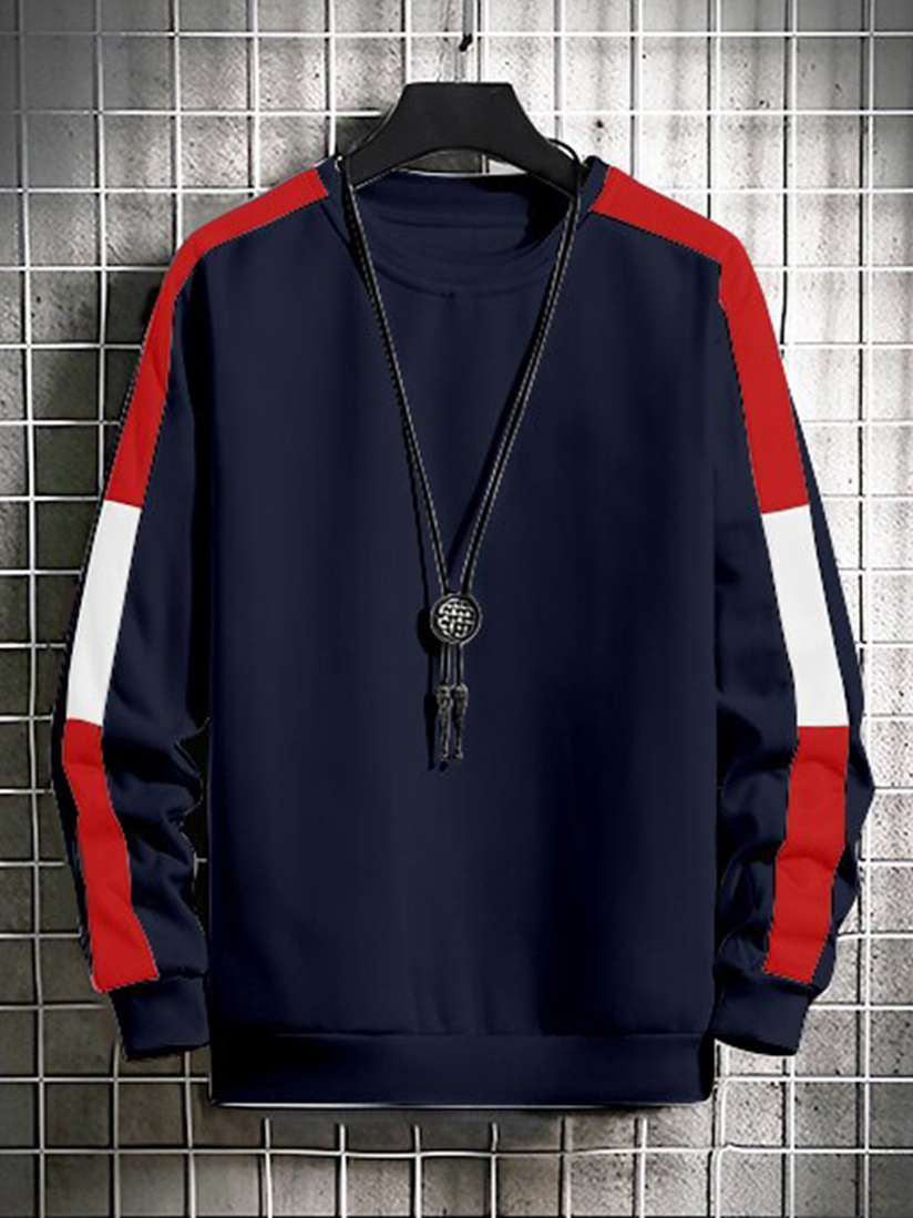 Buy GESPO Men Blue Fleece Striped Sweatshirt Sweatshirts for Men