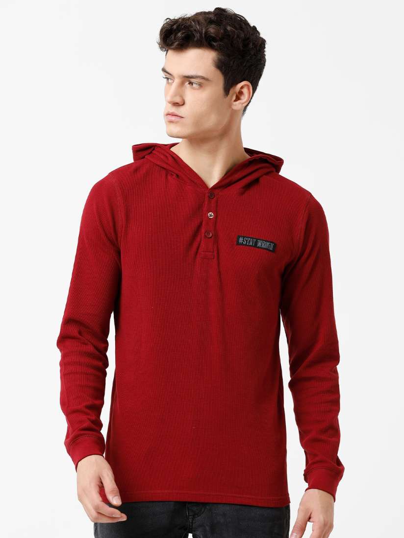Buy WROGN Men Maroon Slim Fit Hooded T shirt Tshirts for Men 20999022 Myntra
