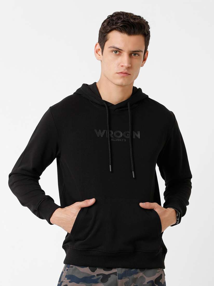 Buy WROGN Men Black Hooded Sweatshirt Sweatshirts for Men 20999484 Myntra