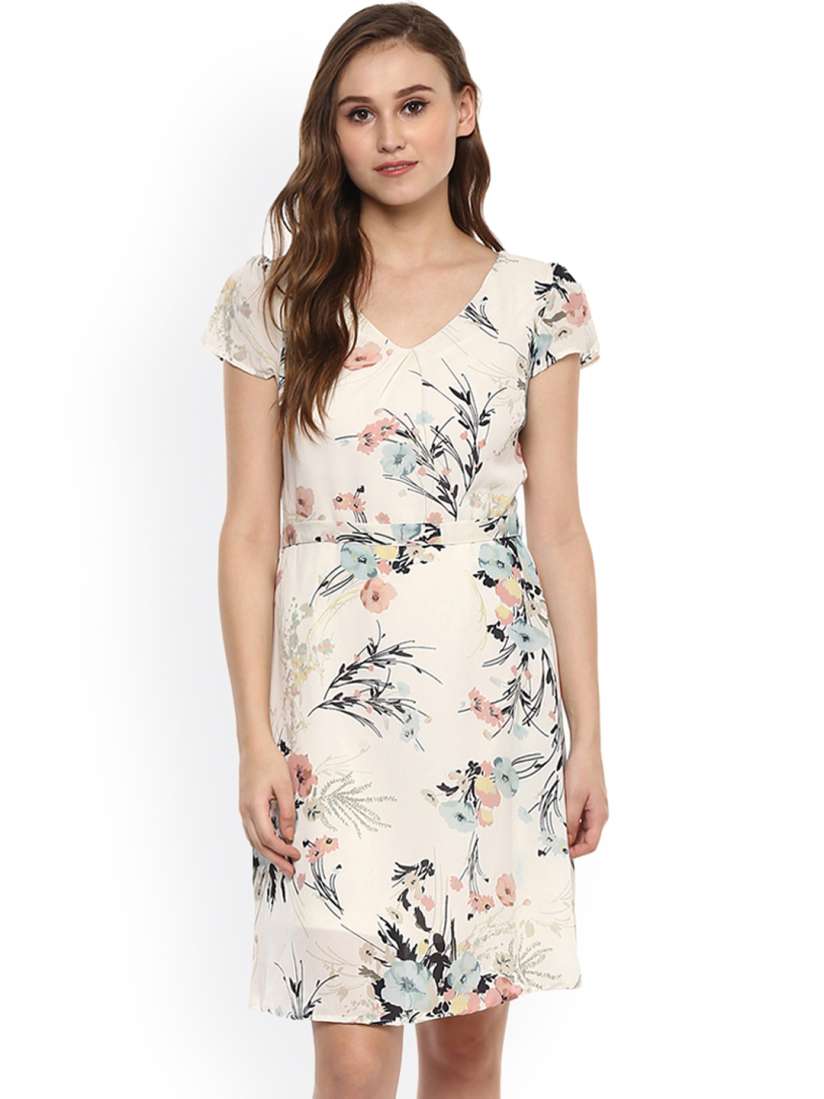 Buy Harpa Women Cream Coloured Printed A Line Dress Dresses for Women 2100457 Myntra