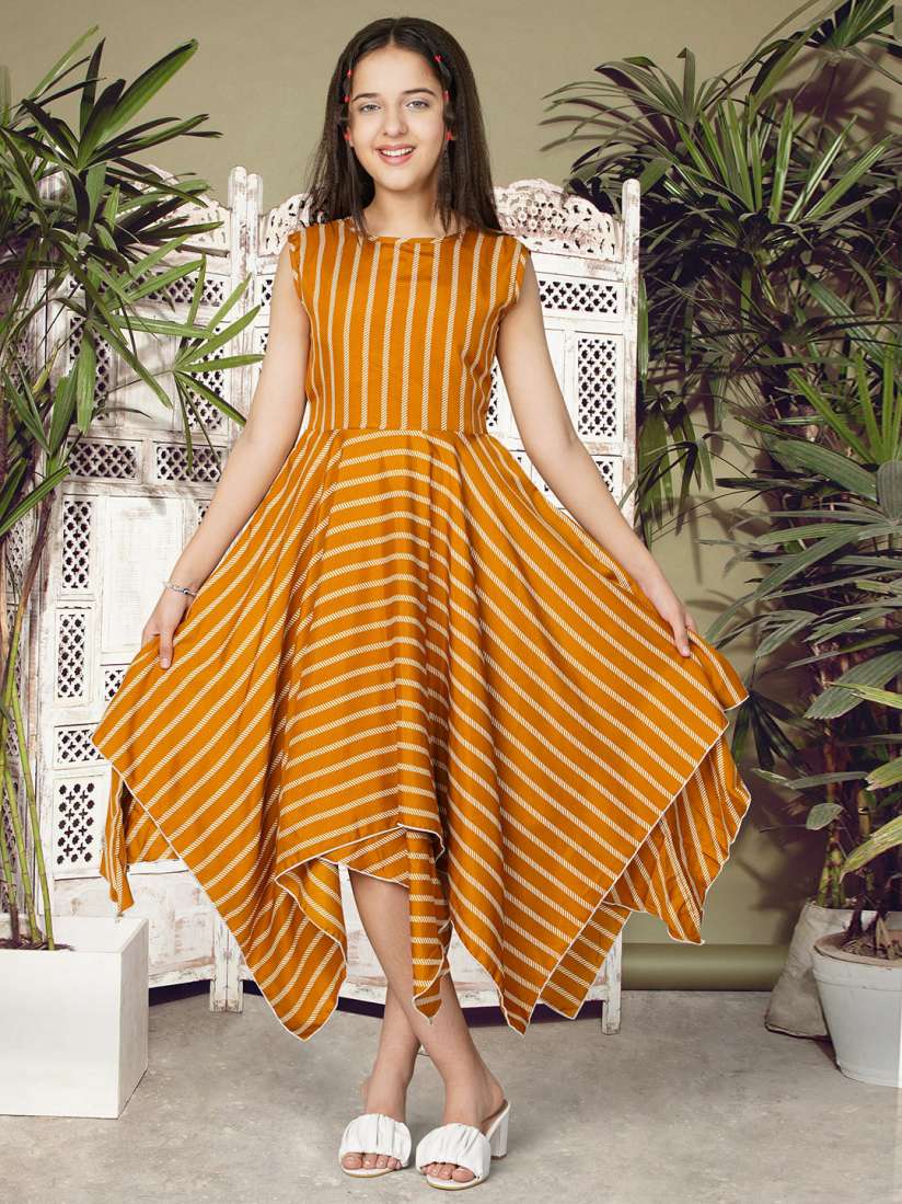 Buy White World Striped Fit And Flare Midi Dress Dresses for Girls 21007624 Myntra