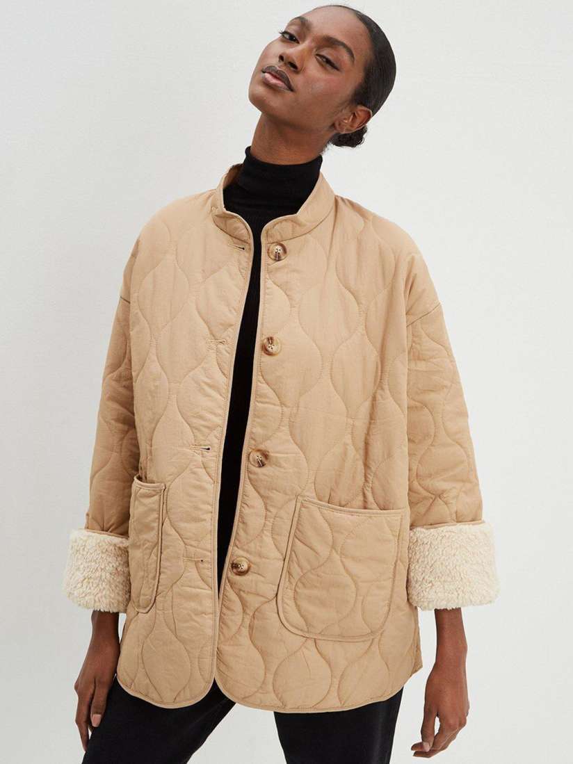 Beige quilted jacket womens sales