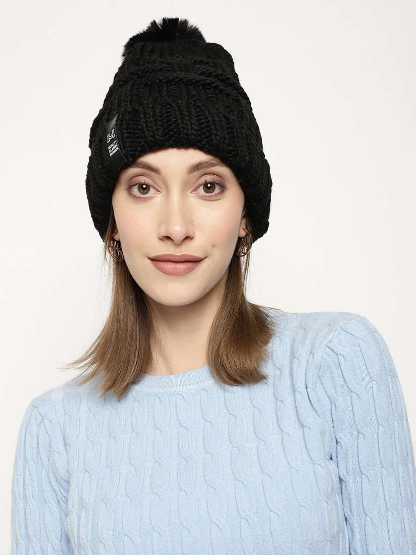 Buy Roadster Women Black Self Design Beanie Woolen Caps Caps for Women 21009080 Myntra