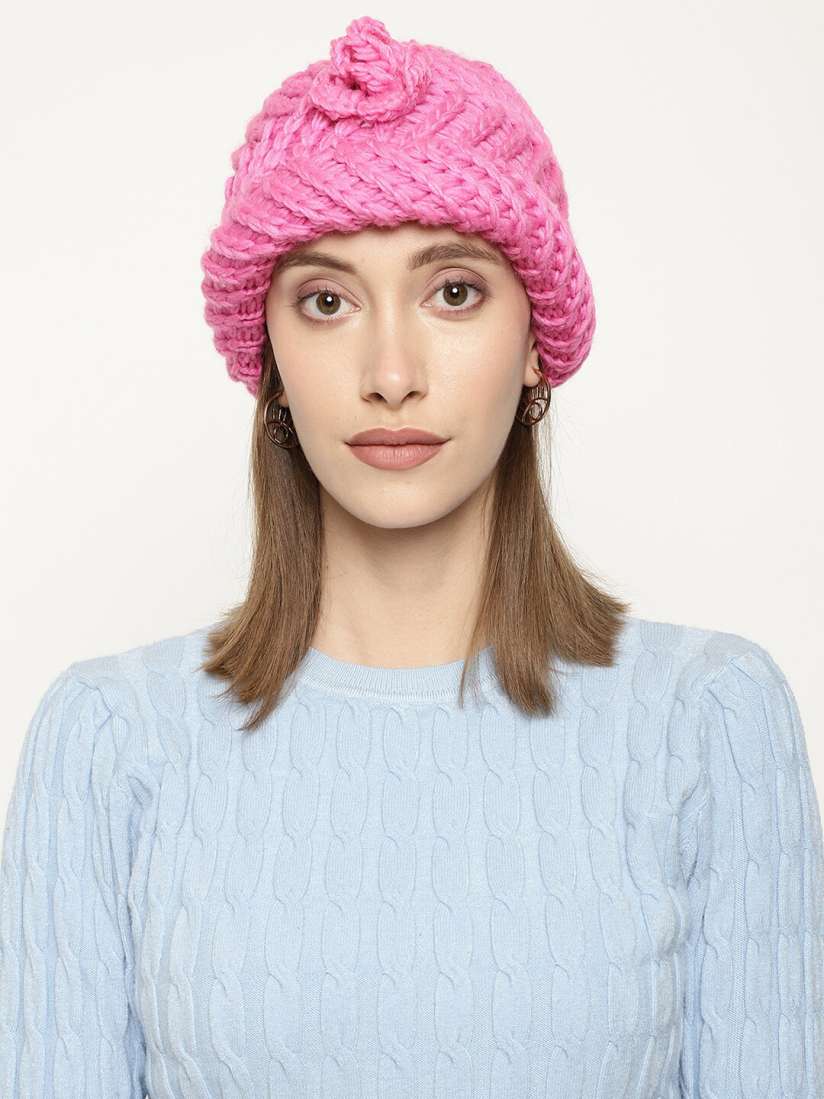Buy Roadster Women Pink Self Design Winter Woolen Beanie Caps for Women 21009092 Myntra